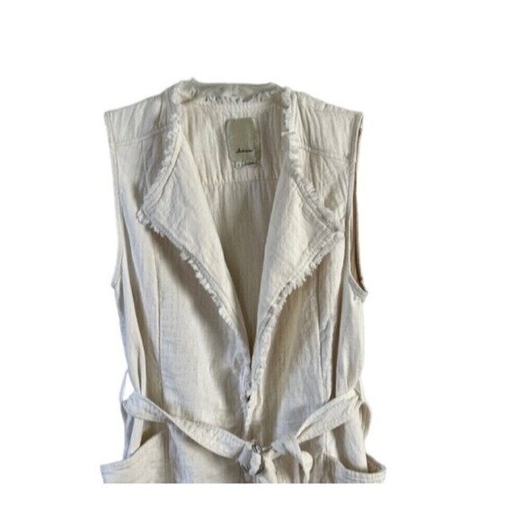 Anthropologie Elevenses Luna Frayed Linen Vest Off White Belted Size Medium - Picture 7 of 10